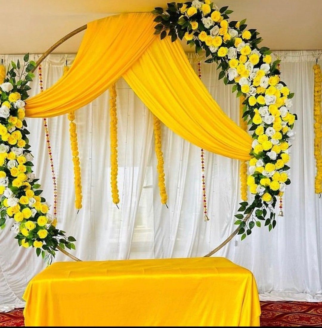 Yellow Satin & Jasmine Festive Puja Backdrop - Image 4