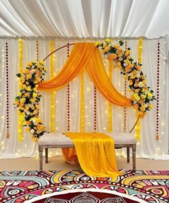 Yellow Satin & Jasmine Festive Puja Backdrop - Image 3