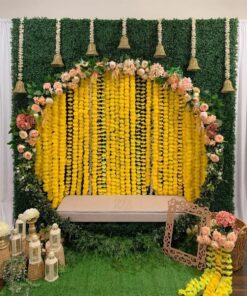 Yellow Satin & Jasmine Festive Puja Backdrop - Image 2
