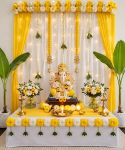 Yellow Satin & Marigold DIY Ganpati Backdrop - Image 4