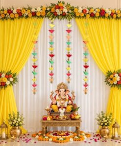 Yellow Satin & Marigold DIY Ganpati Backdrop - Image 3