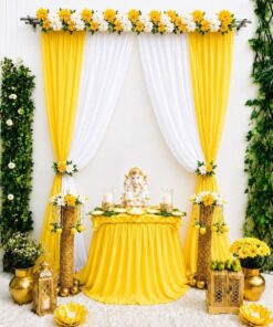 Yellow Satin & Marigold DIY Ganpati Backdrop - Image 2